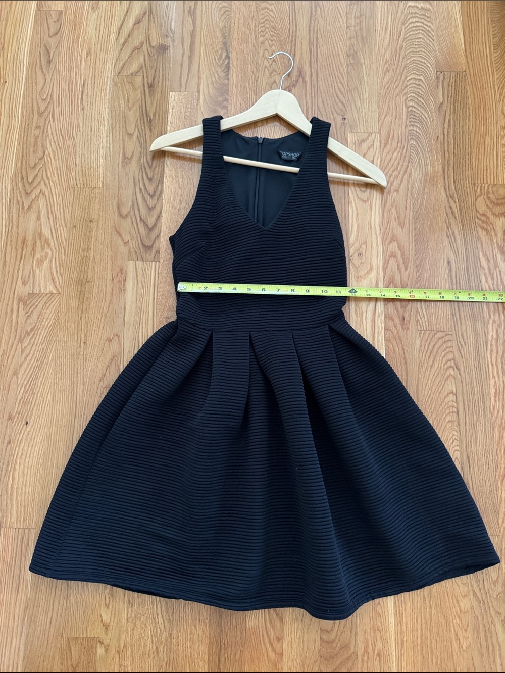 Topshop Black Ribbed Fit-and-Flare V-Neck Dress